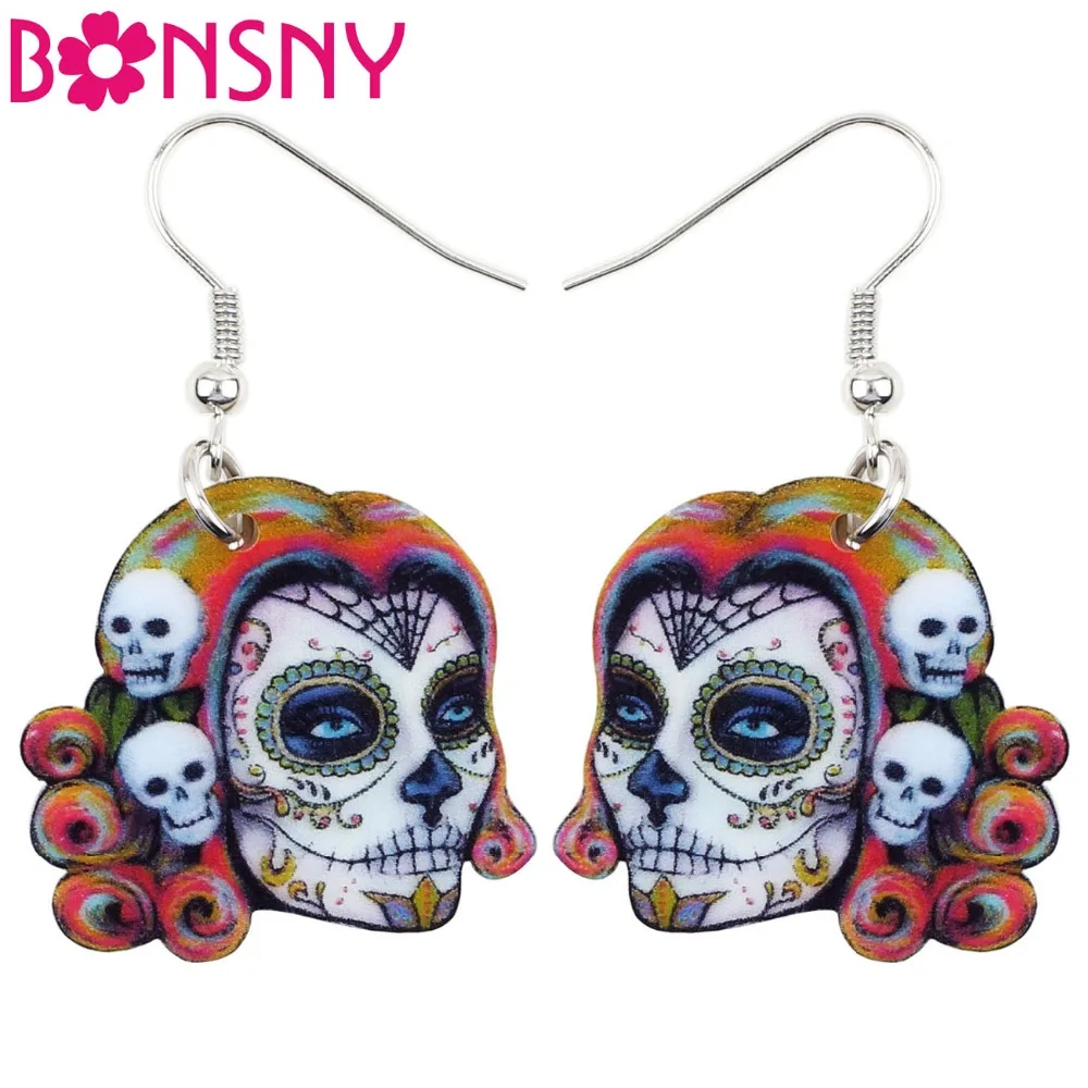 Bonsny Acrylic Dangle Drop Musician Halloween Festival Skeleton Skull