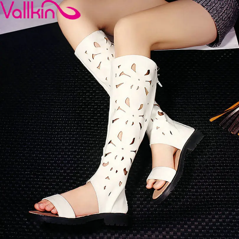 

VALLKIN Big Size 11 12 Summer White Open Toe Gladiator Flat Heel Women Sandals  Cut Outs  Fashion Shoes Women Casual Sandals