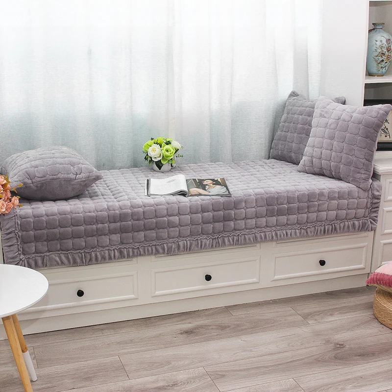 luxurious thicken non slip plush bay window cushion set lumbar pillow
