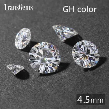 

TransGems 1Piece 4.5mm GH Colorless Round Hearts and Arrows Cut Lab Grown Moissanite Diamond Loose Stone for Jewelry Making