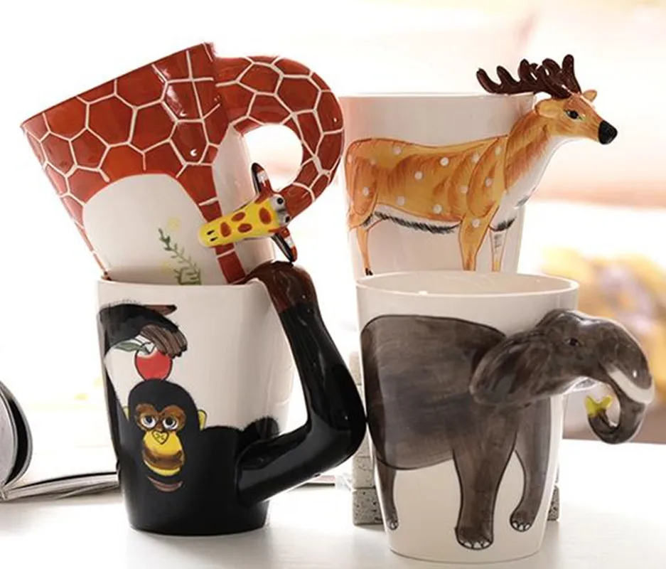 3D в форме животного, ручная роспись, олень, жираф, корова, обезьяна, собака, кошка, верблюд, слон, лошадь, чашка, креативный подарок, керамическая кружка для кофе, молока, чая