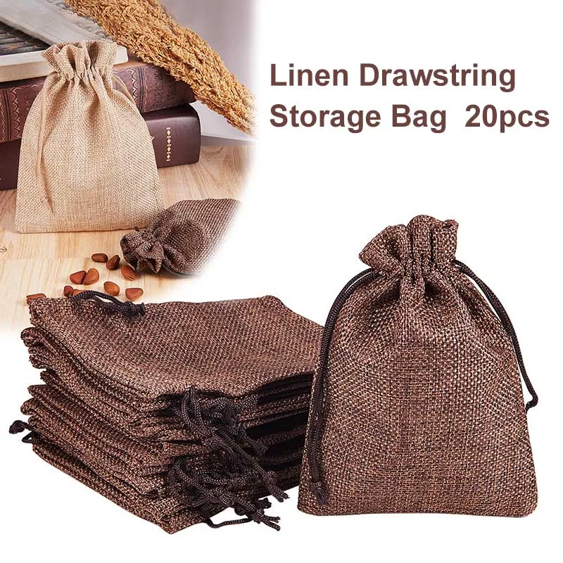 

20pcs/set Linen Drawstring Bags Breathable Absorb Moisture Burlap Gifts Bag Hot Sale
