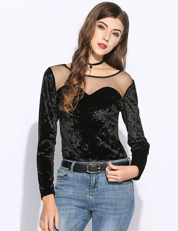 2017 новая мода о образным вырезом полный вельвет кружева tumblr camisetas единорог see through