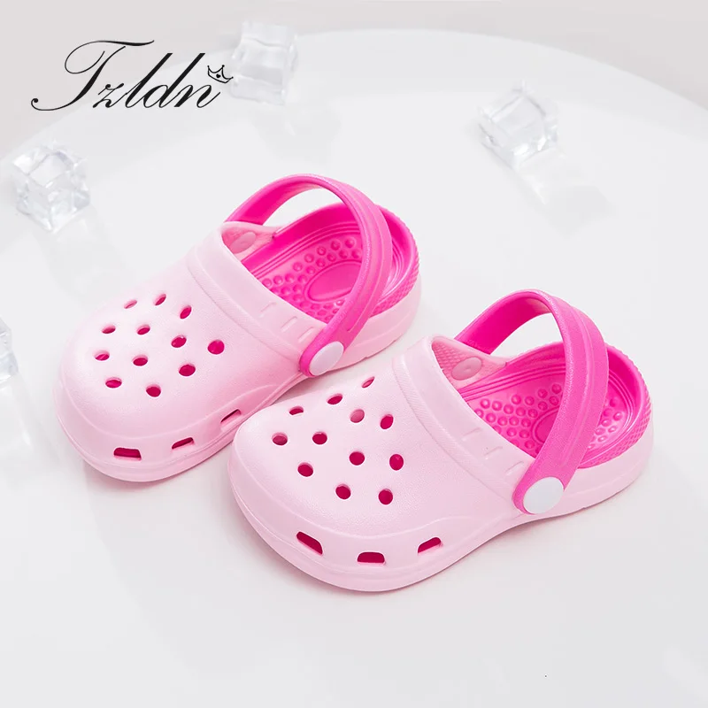 TZLDN Girls Boys Clogs Garden Shoes Summer Hollow Children Slippers Contrast Color Kids Beach Sandals EVA Eco-friendly Shoes