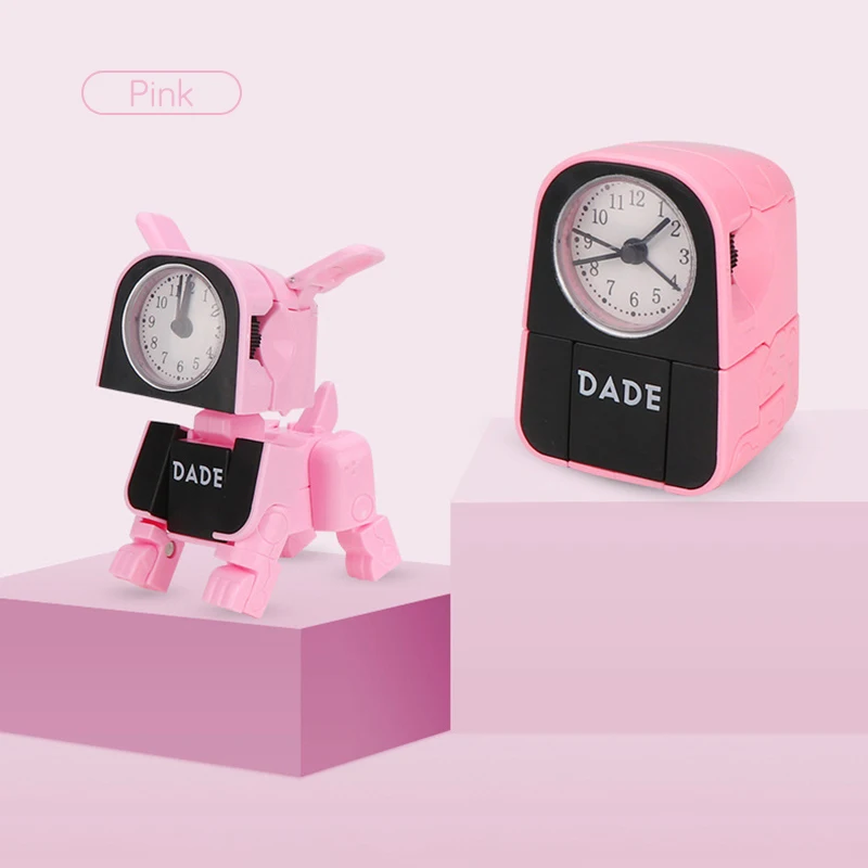 Дети мультфильм собака будильник милый забавный деформация робот будильник студентов настольные часы противоударные игрушки Дети Рождественский подарок - Цвет: pink
