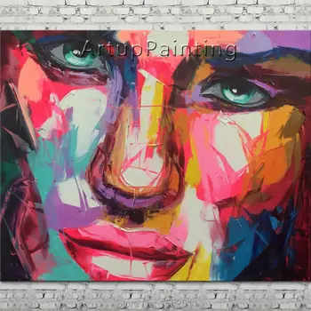 

Palette knife portrait Face Oil painting Character figure canva Hand painted Francoise Nielly wall Art picture 14-2