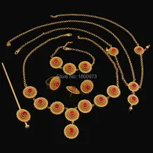 Комплект ювелирных изделий из 6 предметов, Habesha, позолоченные ювелирные изделия, цветные камни, африканские свадебные украшения, комплекты