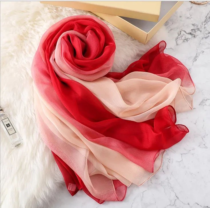 

Hijab scarf silk long 170 cm * 140 cm brand shawl wrap women scarves Gradient pashmina 2019 long size shawl