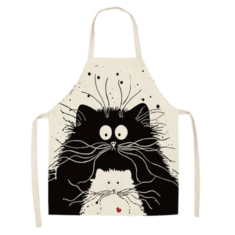 Kitchen Apron Funny Dog Bulldog Cat Printed Sleeveless Cotton Linen Aprons for Men Women Home Cleaning Tools 1PC