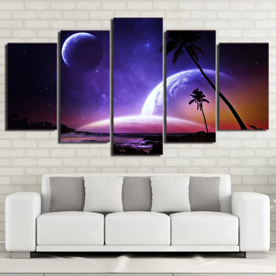 HD Printed Modular Framed 5 Piece Coloring Space Painting Canvas Art