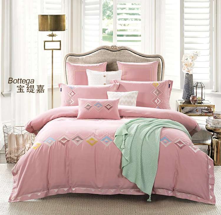 Nordic в простом стиле сплошной цвет Тенсел хлопок вышивка роскошные постельные принадлежности набор постельного белья Queen King, комплект из 4 предметов одежды: пододеяльник для пухового одеяла простыня наволочка