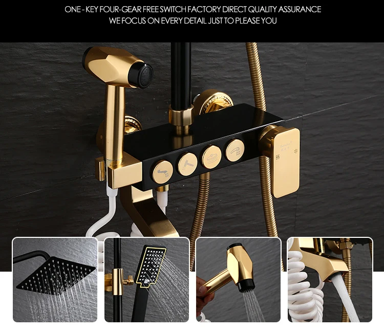 

Bathroom shower set with bidet Luxury black Golden shower with shelf gold shower set bathroom Shower faucet Bathtub Faucet Sets