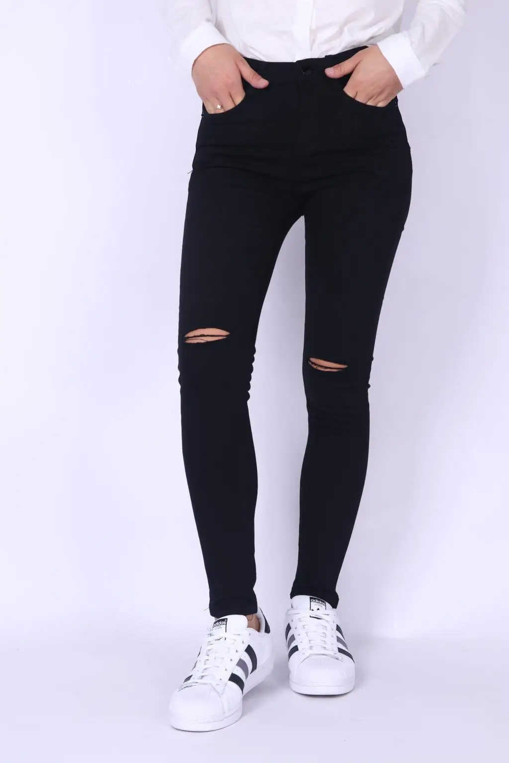 2017 verano y otoño, J de la rodilla pantalones vaqueros rotos, pantalones  de las mujeres, delgado, pies pequeños, versión coreana, pantalones  lápiz|broken jeans|knee brokenknee jeans - AliExpress