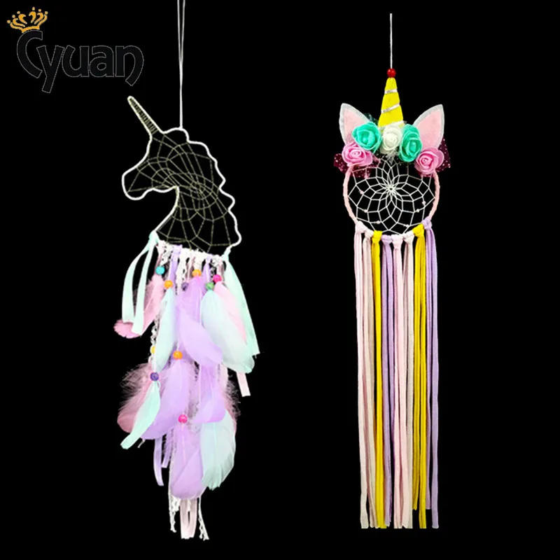

Unicorn Walling Hanging Decor Feather Dream Catcher Handmade Wind Chimes Home Decorations Craft Dreamcatcher Ornament Pendant