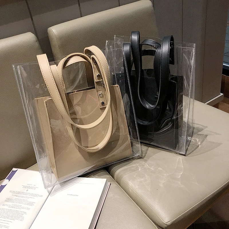 

DORANMI Summer Composite Bags For Women 2019 2PCS Shoulder Bag Female Totes Bag Transparent Handbag Bolsos Mujer DJB326