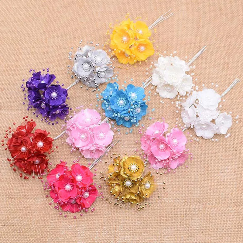 18pcs 3.5cm Artificial Silk Pearl Sakura Flowers for Wedding Home Decoration DIY Bridal Bouquet Scrapbooking Craft Fake Flowers