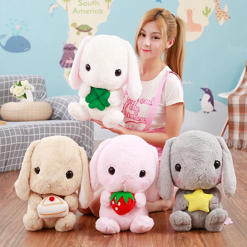 

1pcs 4kinds Cute Long Ears Rabbit With Cake Strawberry Star And Leaves Soft Animal Plush Toy Stuff Doll Gift For Children