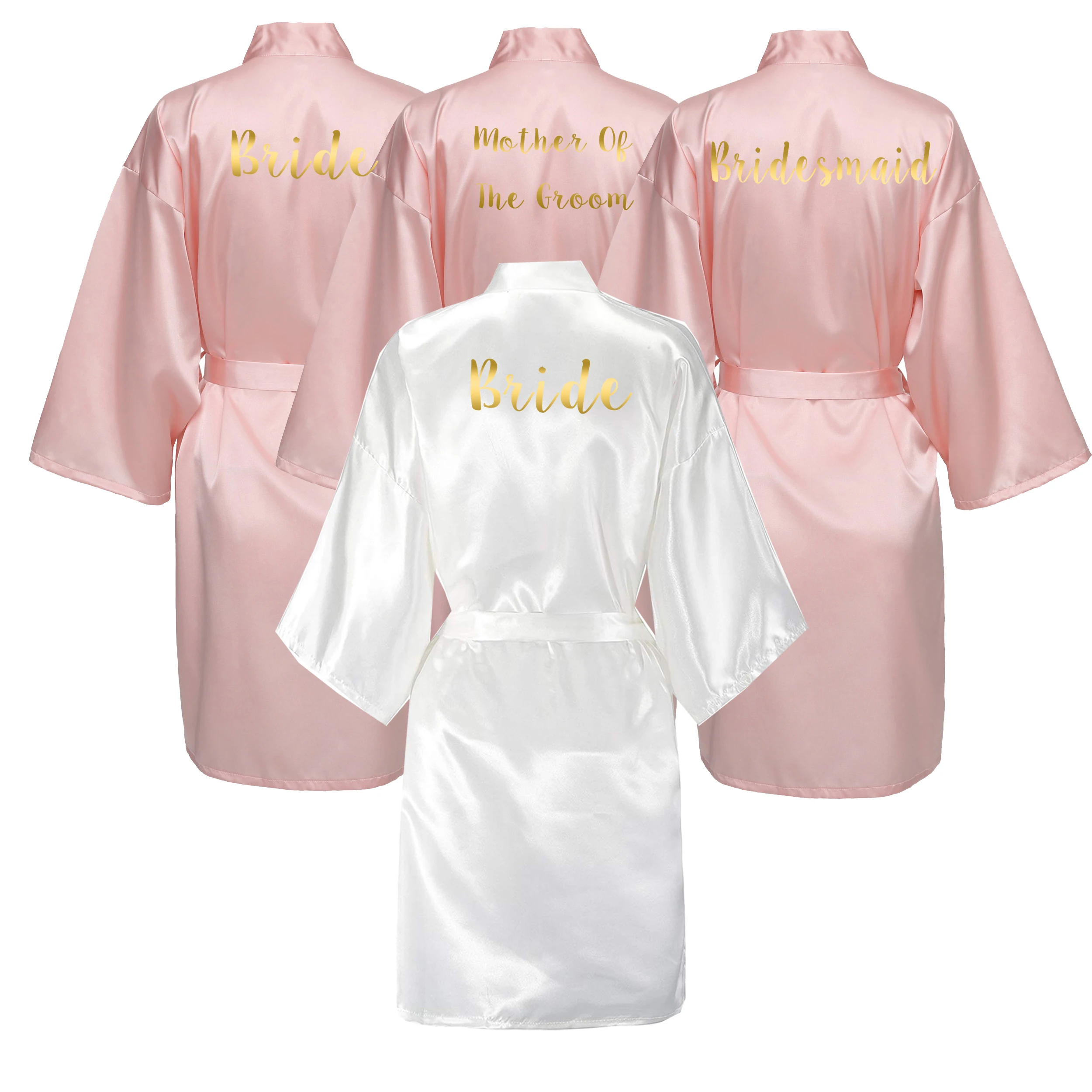 

YUXINBRIDAL Gold Font Gown Satin Silk Bride Robe Wedding Robe Bride Bridesmaid Dressing Gown Bridesmaid White Robes Satin