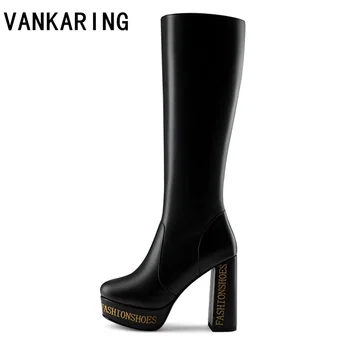 

brand soft leather knee high boots for woman platform boots thick high heel all matched riding winter snow boots women shoes