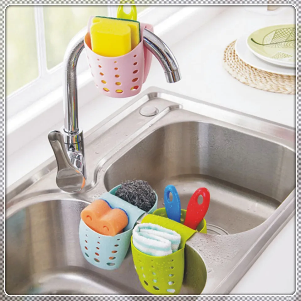 Gris yardwe Ventosa Puerto esponjas fregadero de cocina Caddy organizador con gancho esponja Holder portaescobillas Hanging Storage cestas para fregadero de cocina A organizaci/ón