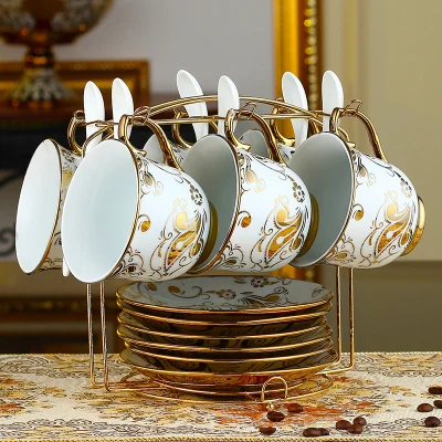Креативный подарок Европейский Королевский набор кофейных чашек, включает 6 чашек 6 блюдца, расширенная фарфоровая кружка для послеобеденного чая набор подарочный пакет - Цвет: 02
