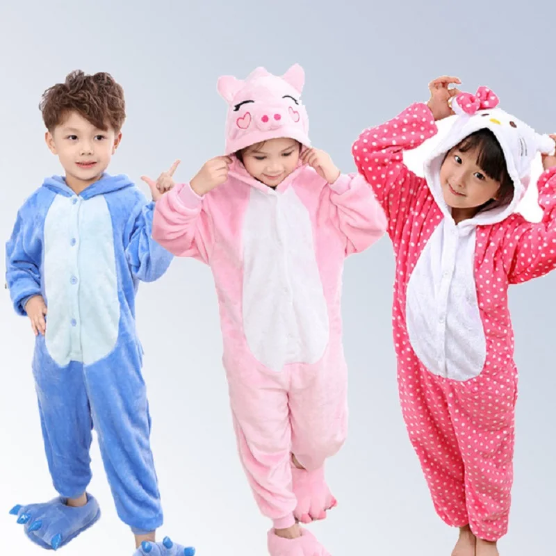 

Baby Boys Girls Pajamas warm Winter animal Stitch pig Pajamas for Kids pijamas Kid Clothes Cute pyjamas Hooded Romper Sleepwear