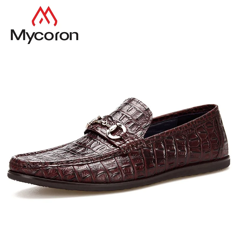 

Mycoron Fashion Brand Mens Handmade Crocodile Pattern Genuine Leather Loafer Shoes Comfortable Pedal Lazy Shoes Soft Bottom Sho