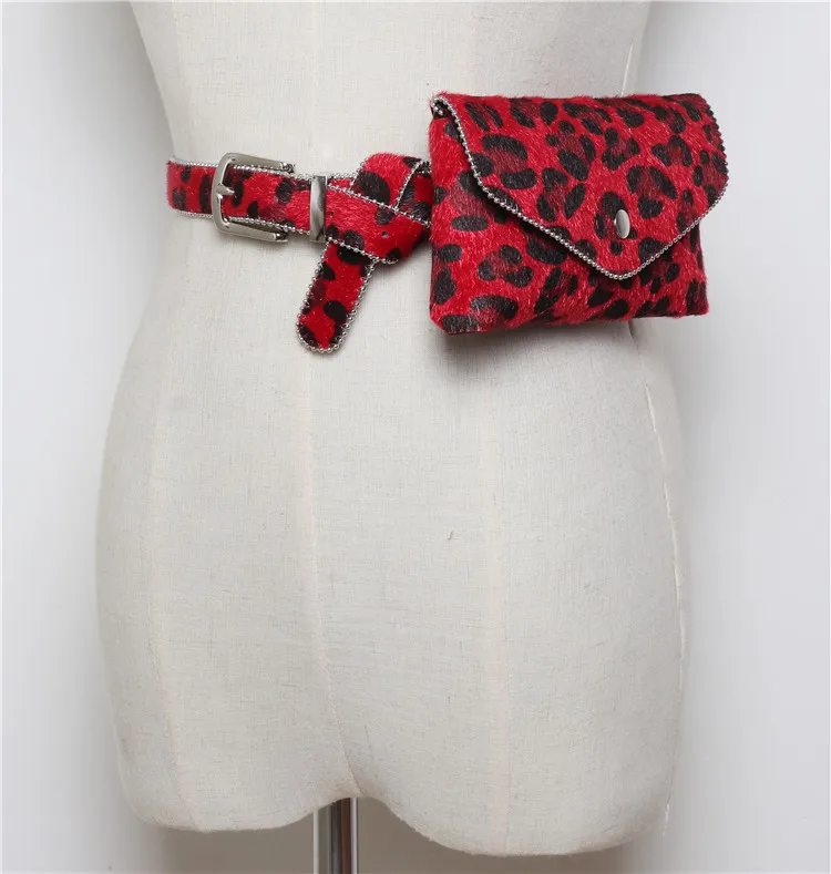 leopardo saco de cintura moda rebites cinto