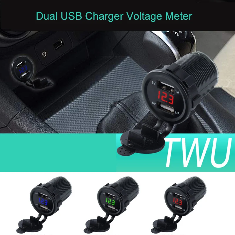 Двойной USB мотоциклетный прикуриватель, автомобильный прикуриватель, зарядное устройство, зарядное устройство+ светодиодный цифровой вольтметр, измеритель, 3 цвета