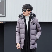 Модные зимние куртки для мужчин s Стеганое пальто парка толстый красный серый черная куртка с капюшоном Мех животных Collarcasual длинные парк