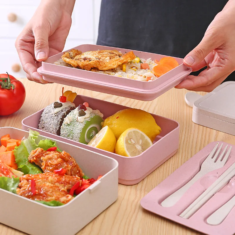 Three layer Lunch Bento Boxes with Handle Large Portable Kids Lunchbox Bento Food Container Storage Box Microwave Dinnerware Set (6)