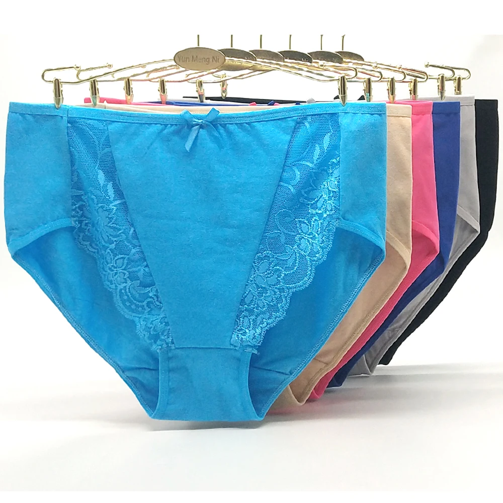 Lot of 6 2XL 3XL 4XL Solid Color High Rise Lady Panties Spandex Laced