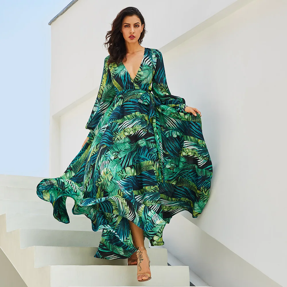 vestidos Maxi Dress Boho Beach Dress Women Sundress Green ...