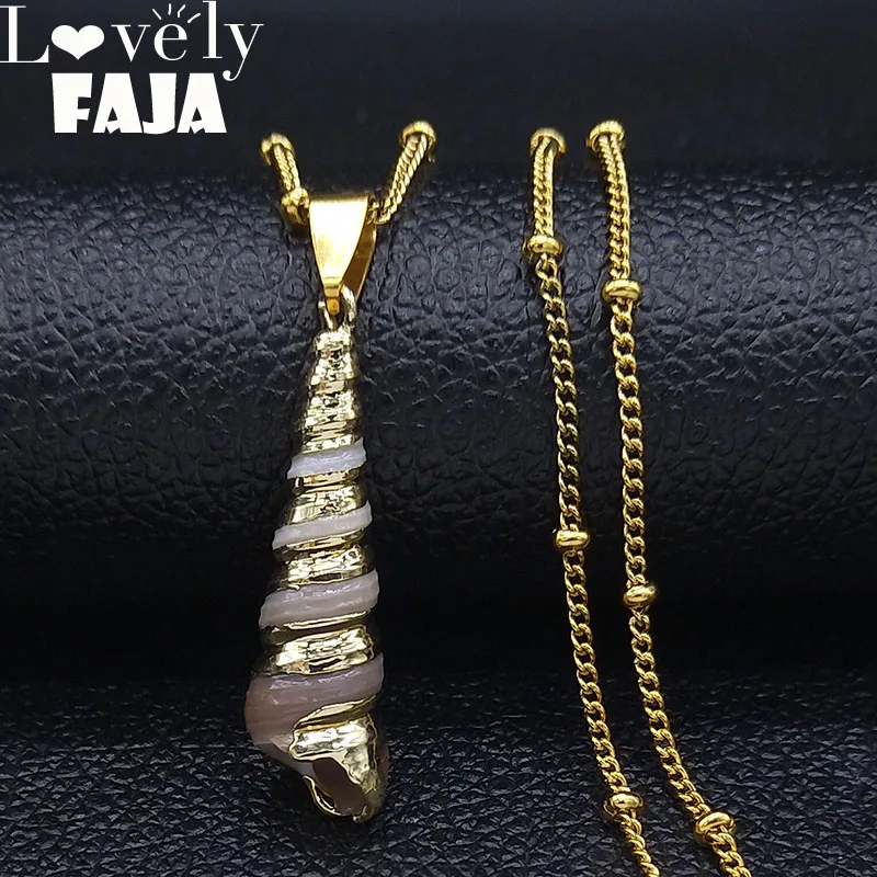 

Shell Stainless Steel Statement Necklace Women Gold Color Statement Necklace Jewelry cadenas de acero inoxidable para mujer N190