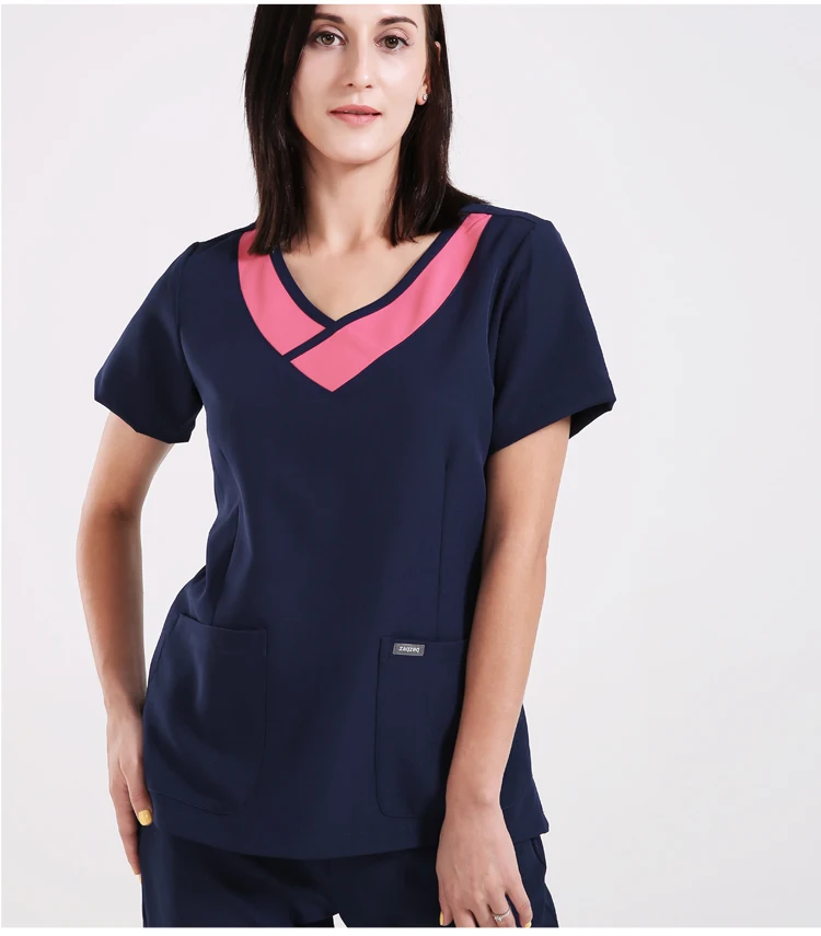 2019 New dental clinic medical scrub uniforms new neckline design spa