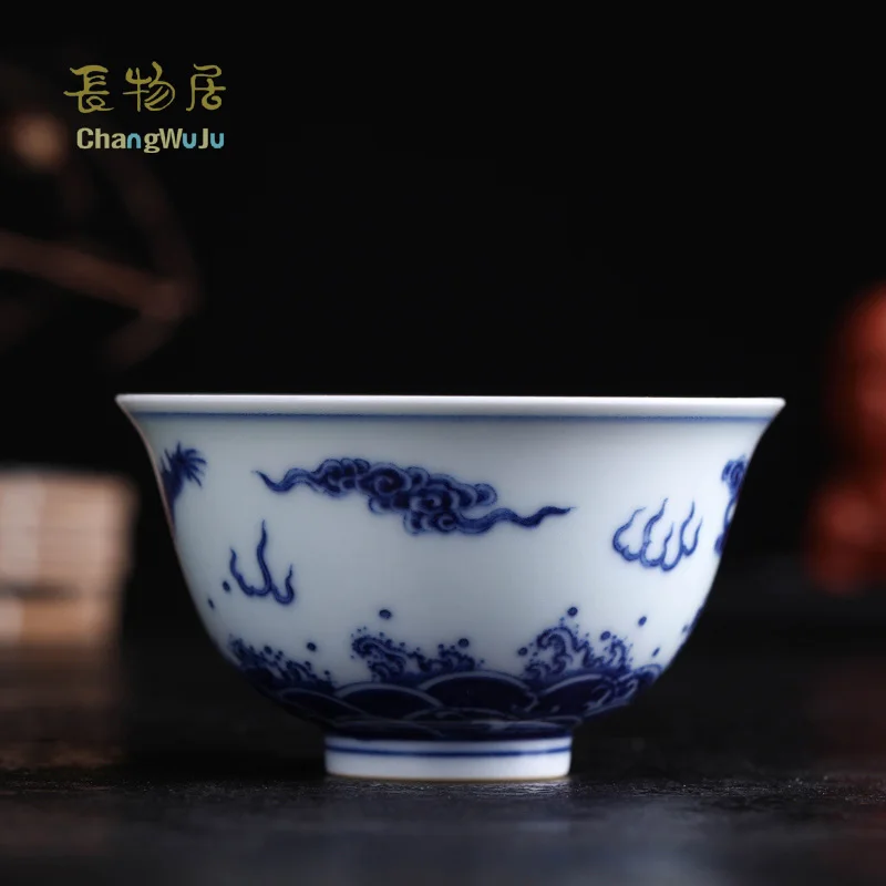 Changwuju в Цзиндэчжэнь Чашки Блюдца синий и белый celadon кунг-фу китайский чай чашка обжиг в дровах печи для хост использования