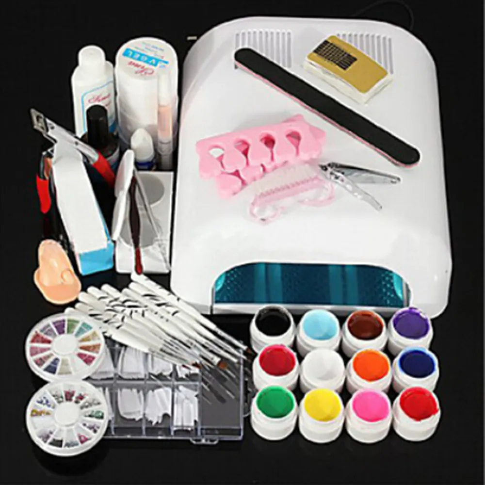 

New Pro 36W UV GEL White Lamp & 12 Color UV Gel Nail Art Tools Sets