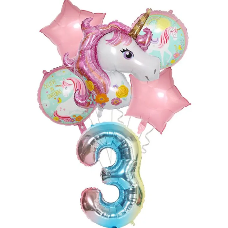 

6pcs/lot Pink Gradient Unicorn Set 32inch Number Balloon Birthday Party Decorations Kids Unicorn Party Wedding Balloons Globos