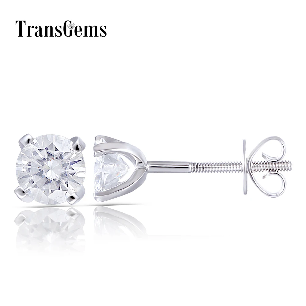 Женские серьги гвоздики Transgems 14K 585 из белого золота 1 шт. 5 мм 0 карат мусанит