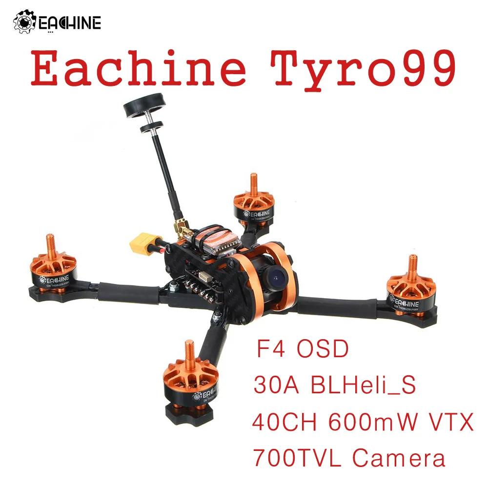 

Eachine Tyro99 210mm DIY Version FPV Racing RC Drone Quadcopter F4 OSD 30A BLHeli_S 40CH 600mW VTX 700TVL Camera