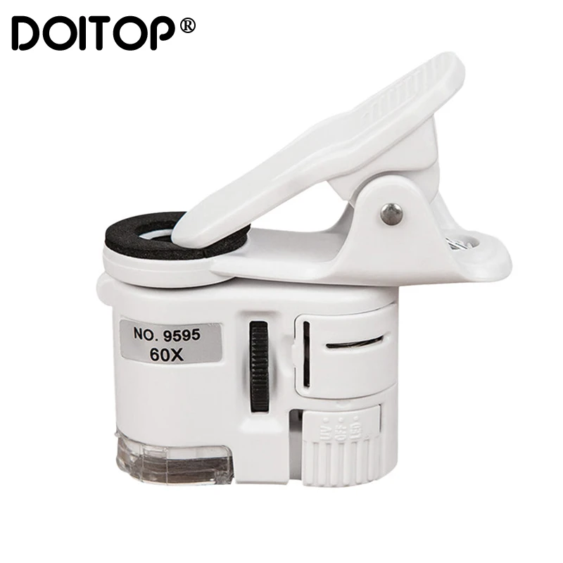

DOITOP 60X HD Universal Mobile Phone Microscope Macro Lens Optical Zoom Magnifier Micro Camera Clip with LED Light Phone lens