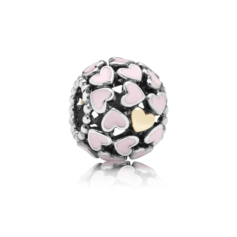 

925 Sterling Silver Beads Abundance Of Love Pink Enamel Charm Fit Bracelet Gold Color Heart Jewelry Making for Women Girls