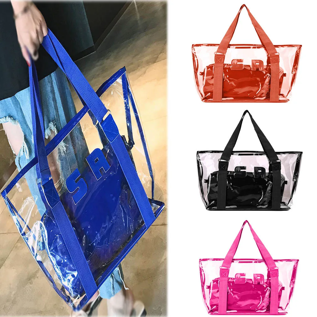

Women's Fashion Square Transparent Versatile Shoulder Bag Solid Color Handbag Open Large Capacity Bag Letter Decoration Apr 2