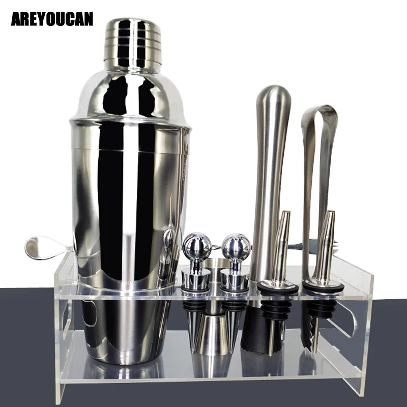 

11Pcs 750ml/550ml Premium Shaker Barware Set Stainless Bar Cocktail Shaker Set Bartender Kit With Wine Rack