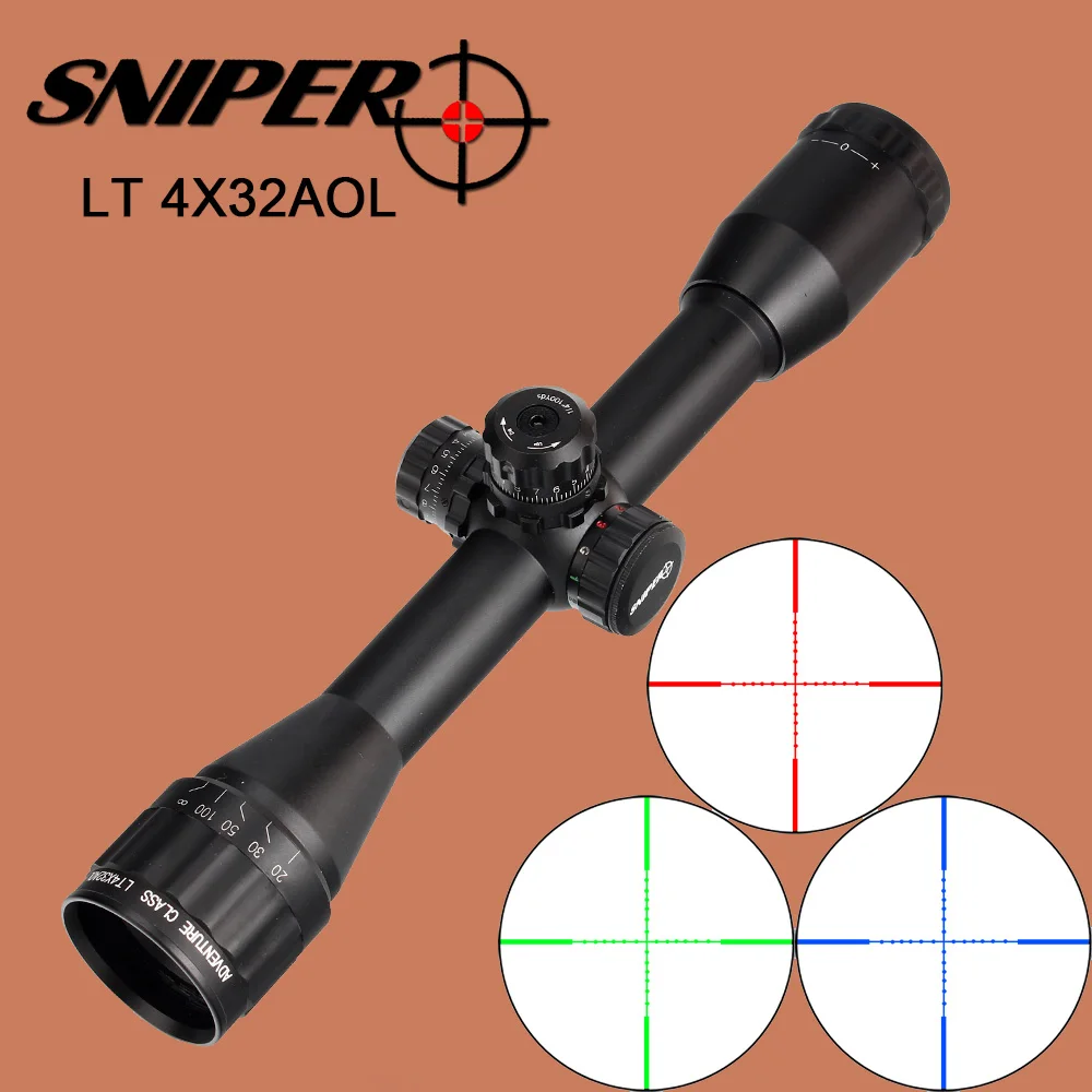 

SNIPER LT 4X32AOL Hunting Riflescope 1 Inch Mil Dot Wire Reticle Red Green Blue Illumination for Tactical Optical Sights Scope
