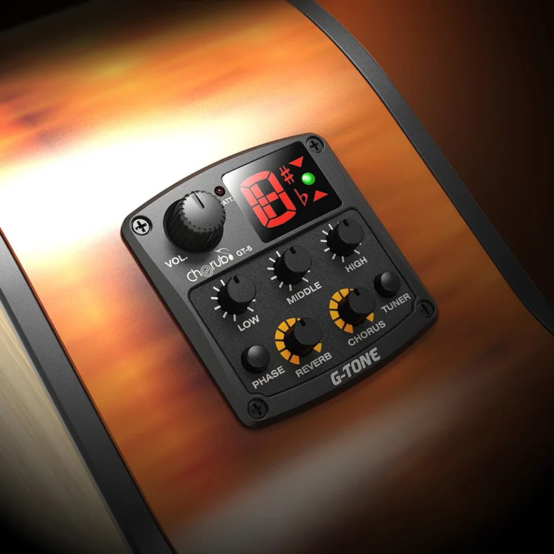 

Cherub GT-5 Acoustic Guitar 3-Band EQ Preamp System Piezo Pickup Equalizer Built-in Chromatic Tuner Phase Reverb Chorus Effects