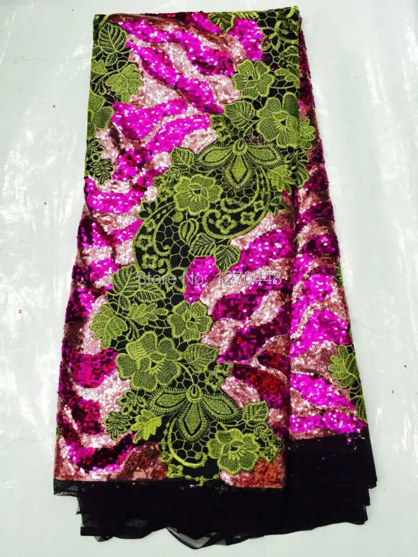 

Newest arrival Beautiful French Sequins lace fabric Twisted line sequins Fashionable bright African lace fabric