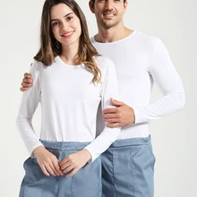 Облегающая футболка Meidcal унисекс вязаный однотонный топ с круглым вырезом и длинными рукавами рабочая одежда для больниц, спортивный костюм