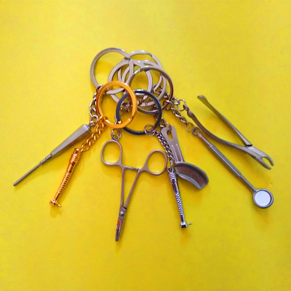 

70 Pcs Dental Keychain Personalized Keyring Lab Keychains Tooth Keyring Tool keyfob Dentist Keychain Clinic Gift