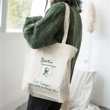 

Fashion Reusable Cotton Portable Canvas Tote Shopping Bag Concise Letter Printing Cloth Bags Ladies Duty Cotton Environmental